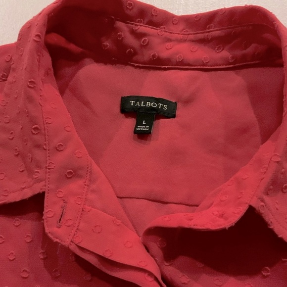 Talbots Button Down Blouse Raised Polka Dot Salmon Lined Top Women’s Size Large - Picture 7 of 10